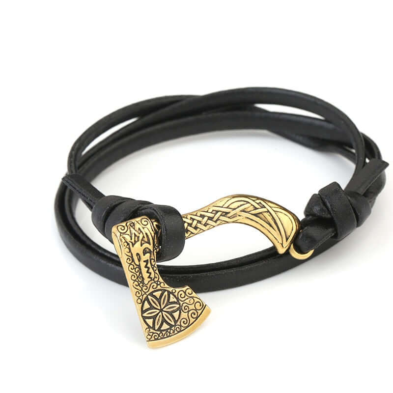 DRAGON HEAD AXE WRAP LEATHER BRACELET