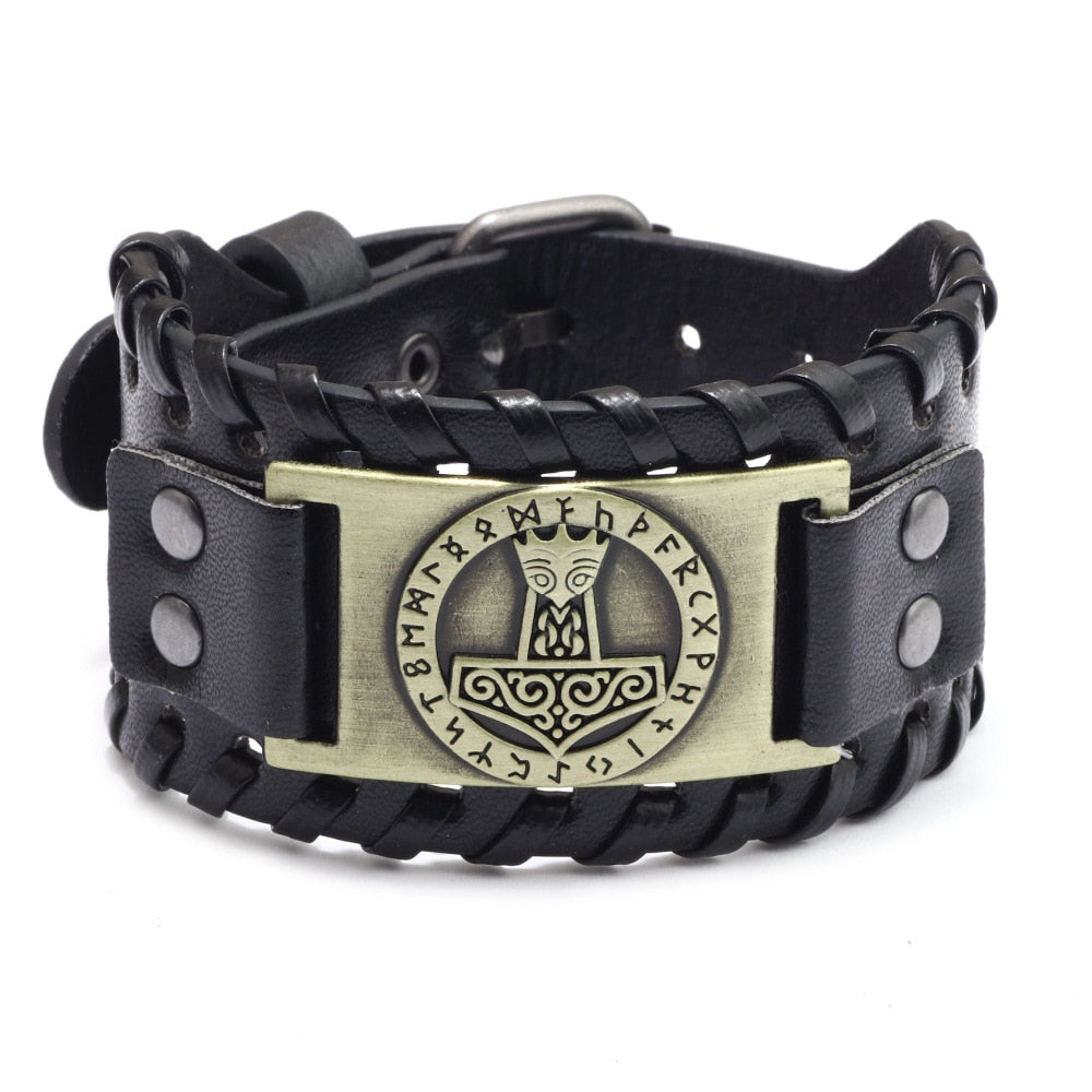 THOR'S HAMMER VIKING LEATHER BRACELET