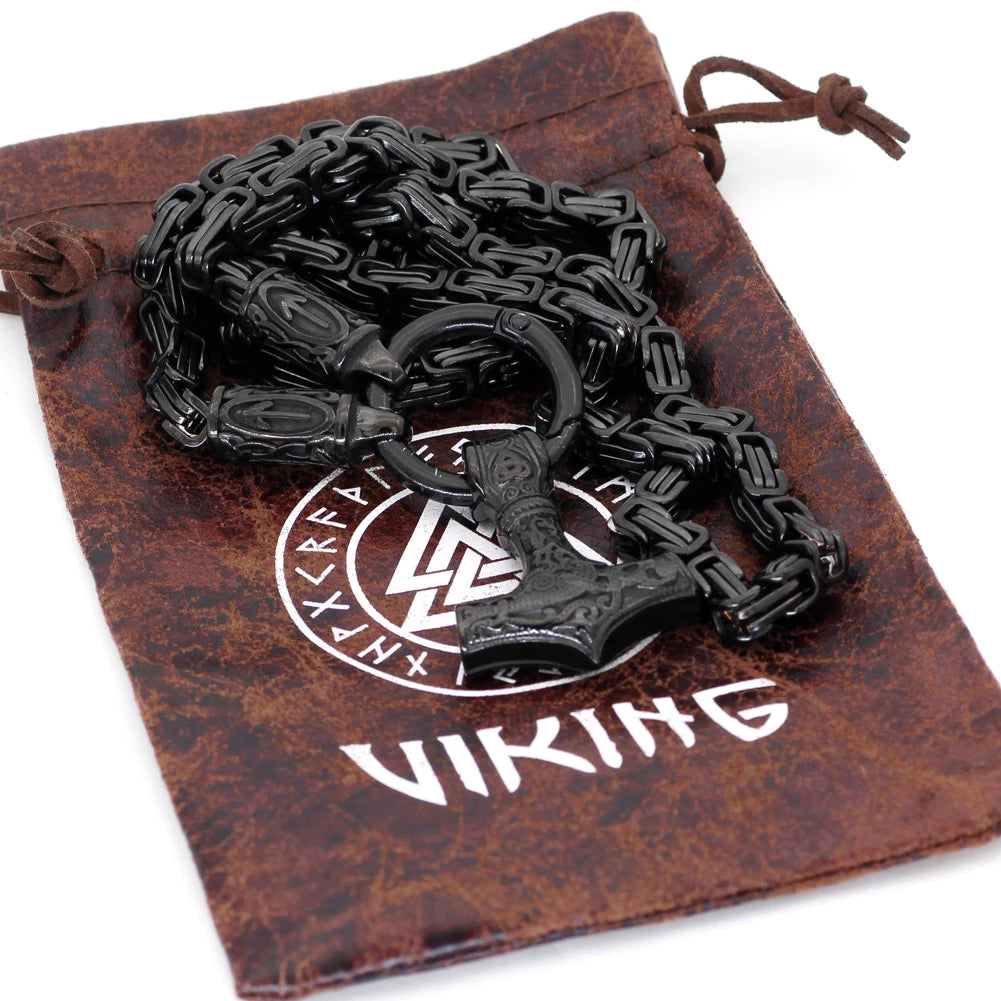 KING CHAIN WITH TIWAZ RUNE AND MJOLNIR PENDANT