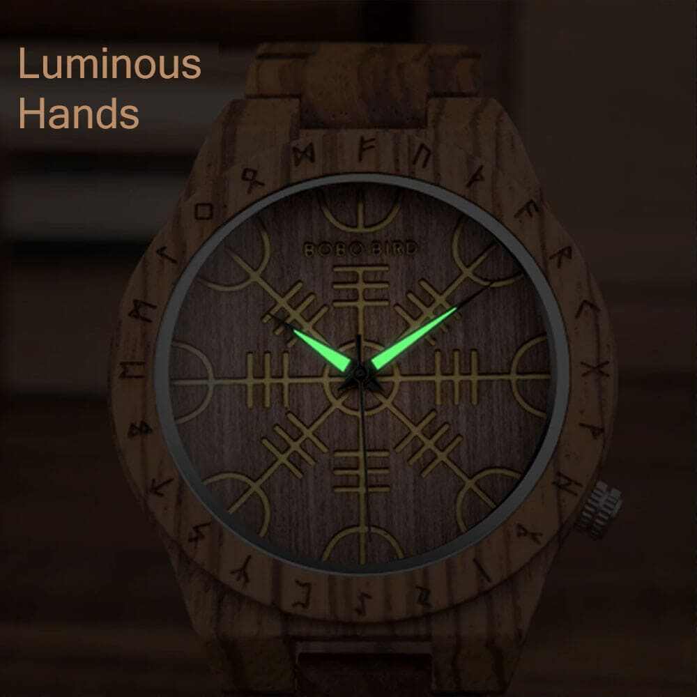 WOODEN VIKING WATCH WITH HELM OF AWE DESIGN