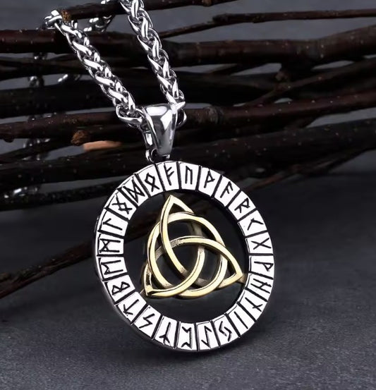 VIKING NECKLACE - GOLDEN TRIQUETRA RUNIC CIRCLE