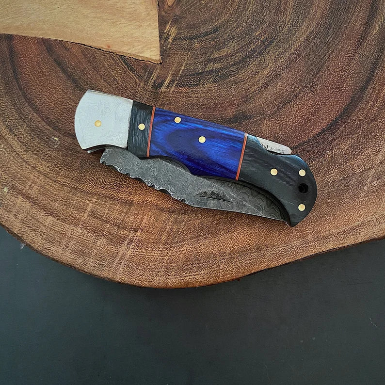 LAGERTHA HAND-FORGED FOLDING POCKET KNIFE WITH WOOD HANDLE AND LEATHER SHEATH