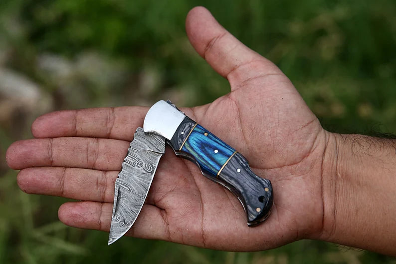 LAGERTHA HAND-FORGED FOLDING POCKET KNIFE WITH WOOD HANDLE AND LEATHER SHEATH