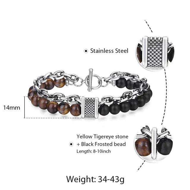MEN'S VIKING BEADED BRACELET WITH GUNMETAL CHAIN LINKS