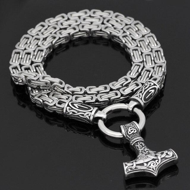 KING CHAIN WITH TIWAZ RUNE AND MJOLNIR PENDANT