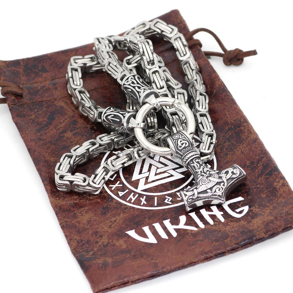 KING CHAIN WITH TIWAZ RUNE AND MJOLNIR PENDANT