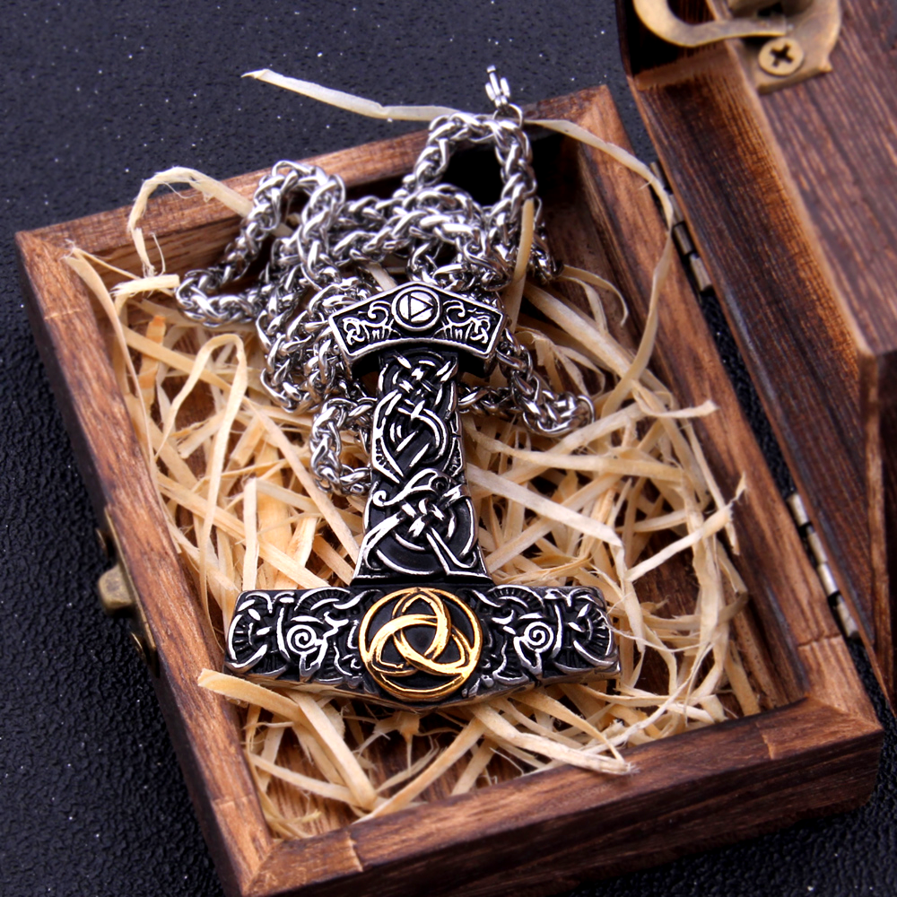 Thors Hammer Kette Goldene Triquetra
