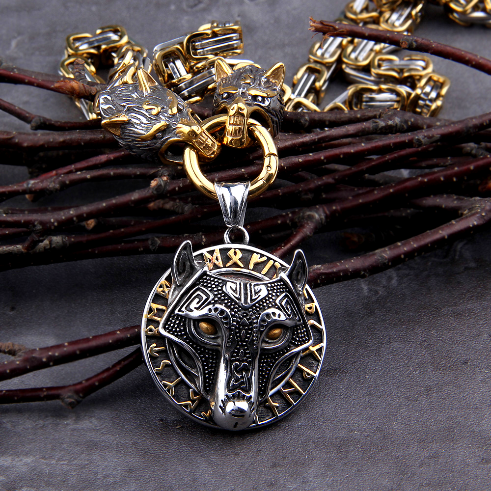 KING CHAIN WITH WOLF HEADS AND FENRIR MEDALLION