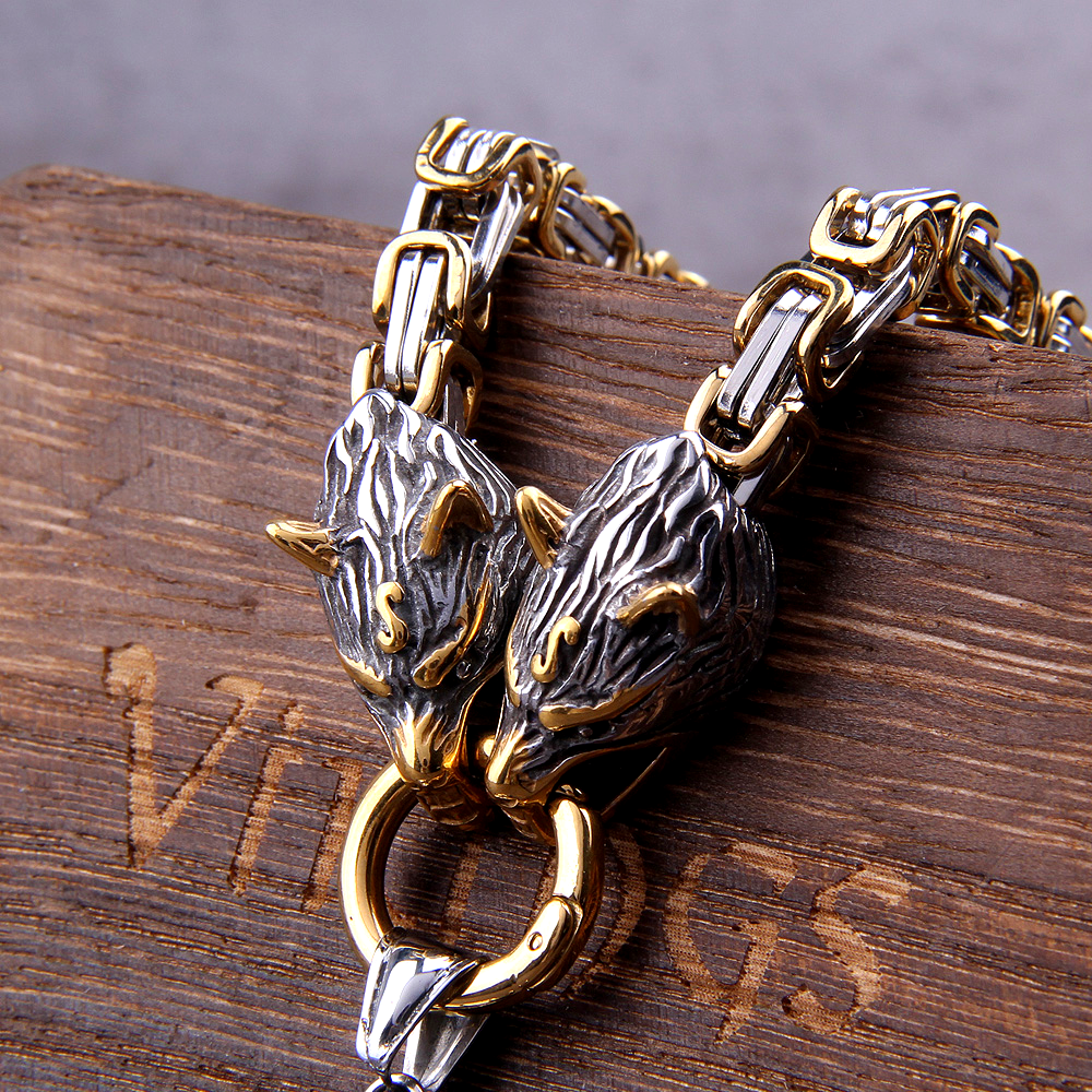 KING CHAIN WITH WOLF HEADS AND FENRIR MEDALLION