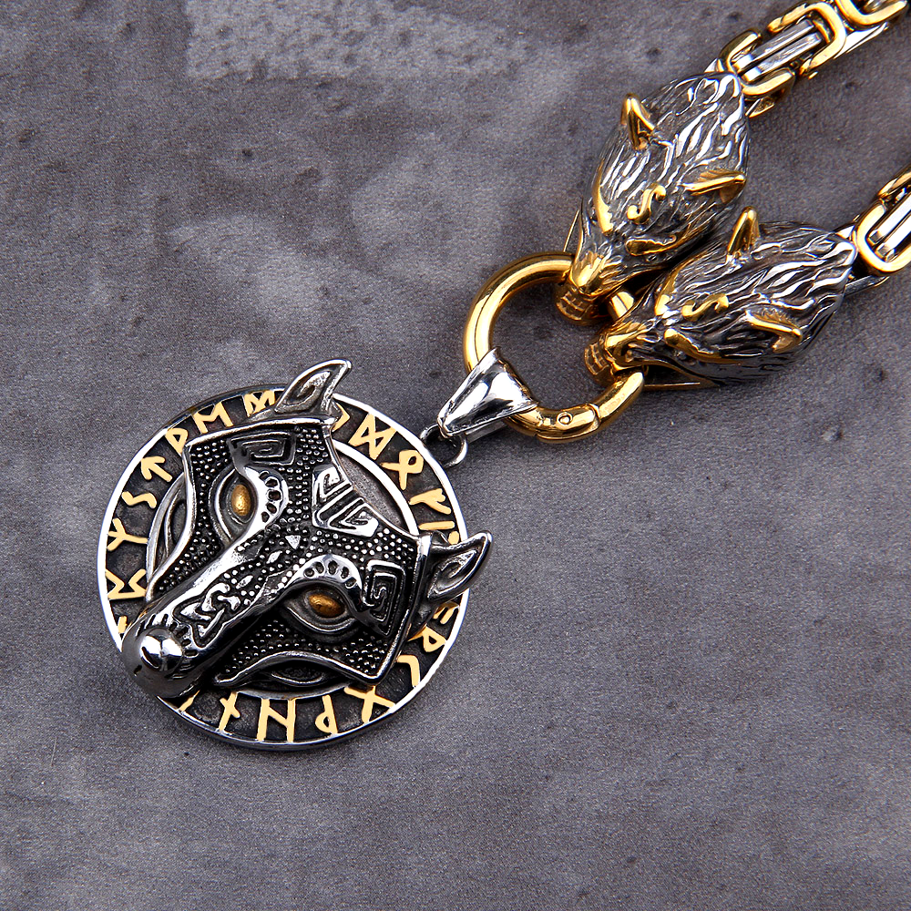 KING CHAIN WITH WOLF HEADS AND FENRIR MEDALLION