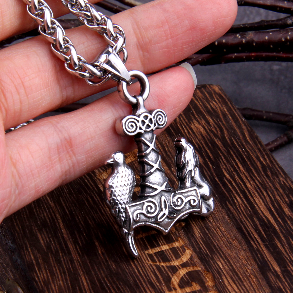 Thors Hammer Kette Wolf und Rabe