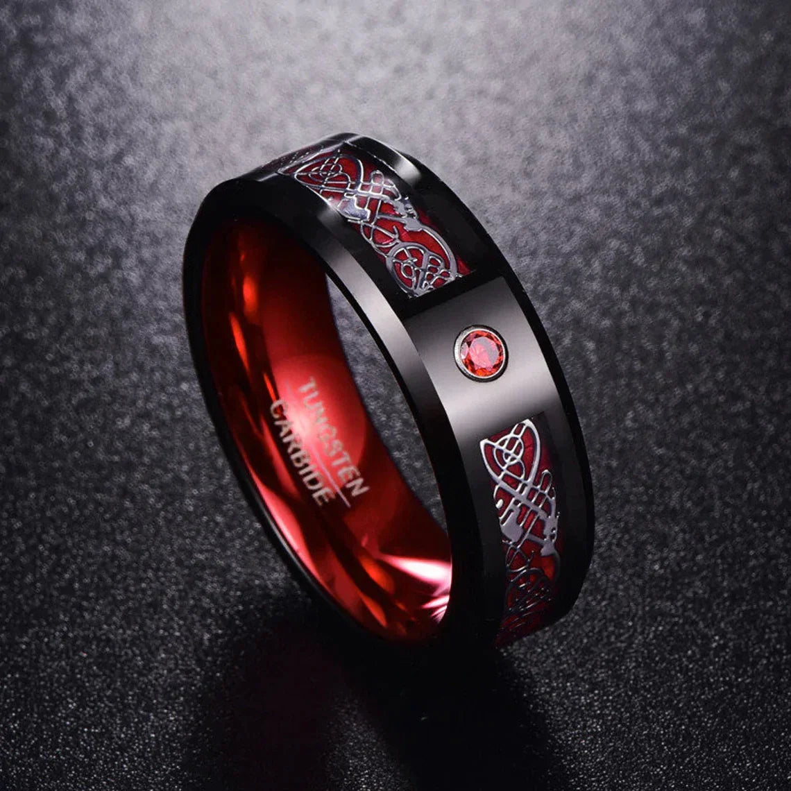 VIKING "VALHALLA" RING WITH RED INNER BAND