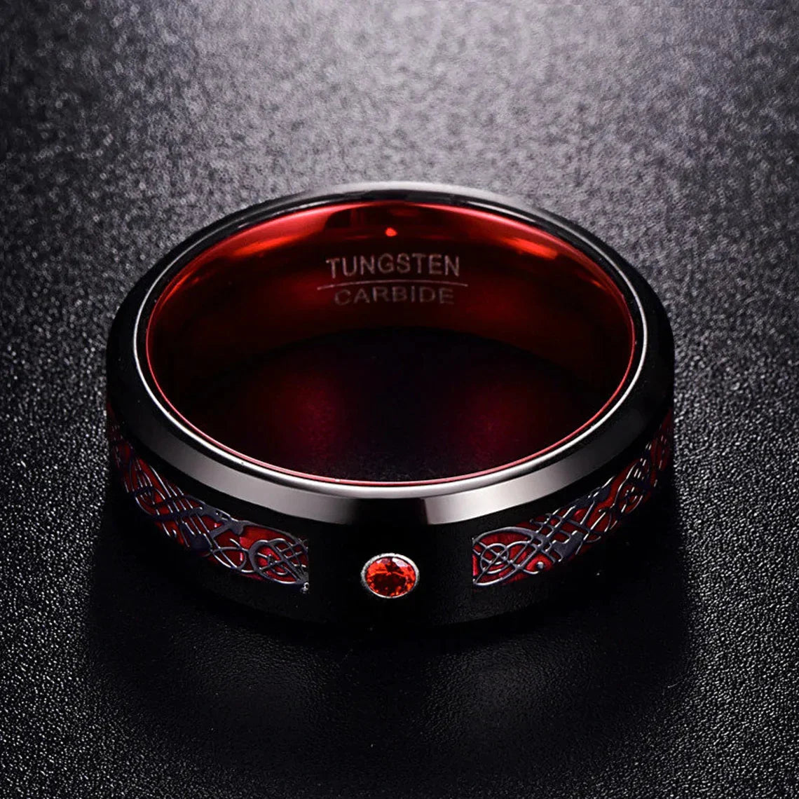 VIKING "VALHALLA" RING WITH RED INNER BAND