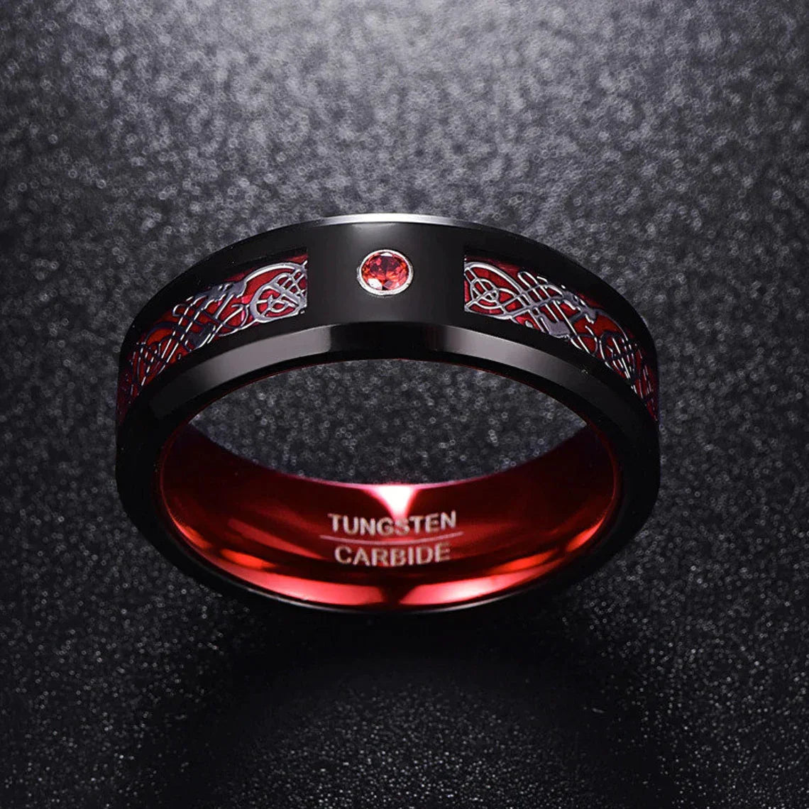 VIKING "VALHALLA" RING WITH RED INNER BAND