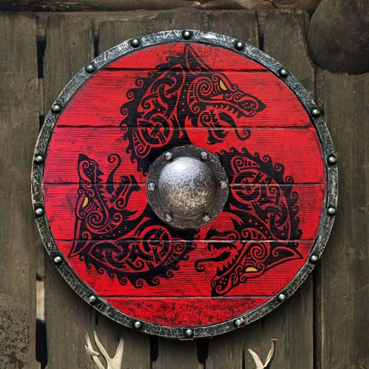 BATTLE-TESTED FENRIR WOLF RED VIKING SHIELD