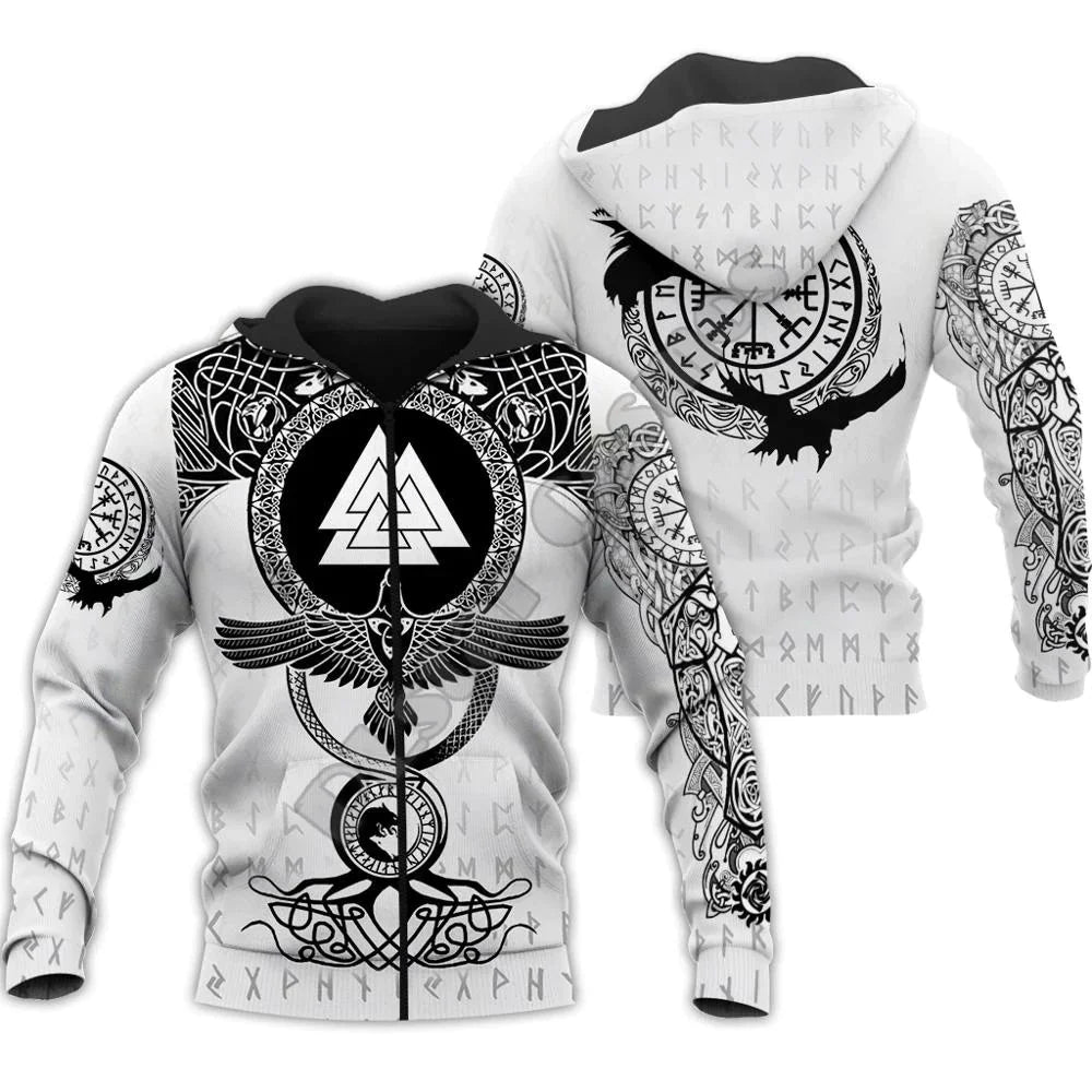 WHITE VIKING HOODIE  & SWEATER WITH VALKNUT