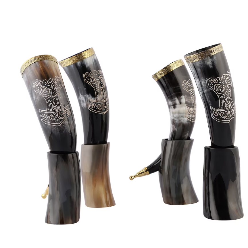 Viking Drinking Horn - Thor's Hammer Engraved