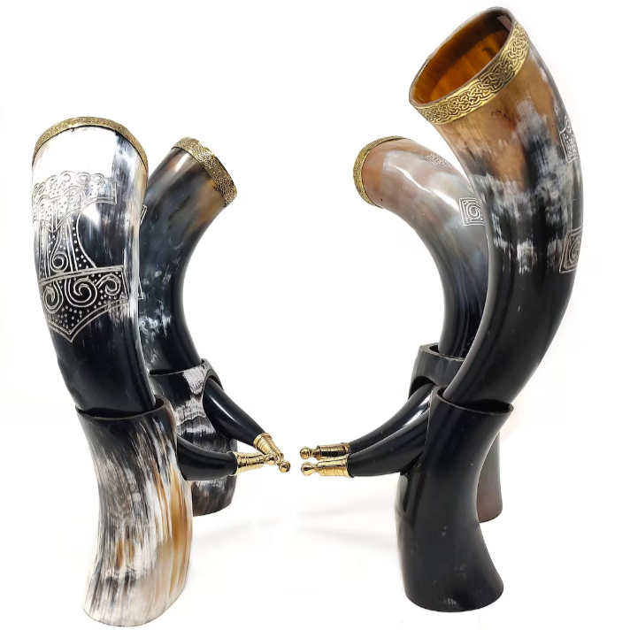 Viking Drinking Horn - Thor's Hammer Engraved