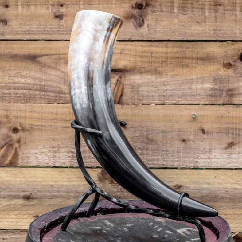 Viking Drinking Horn with Iron Stand