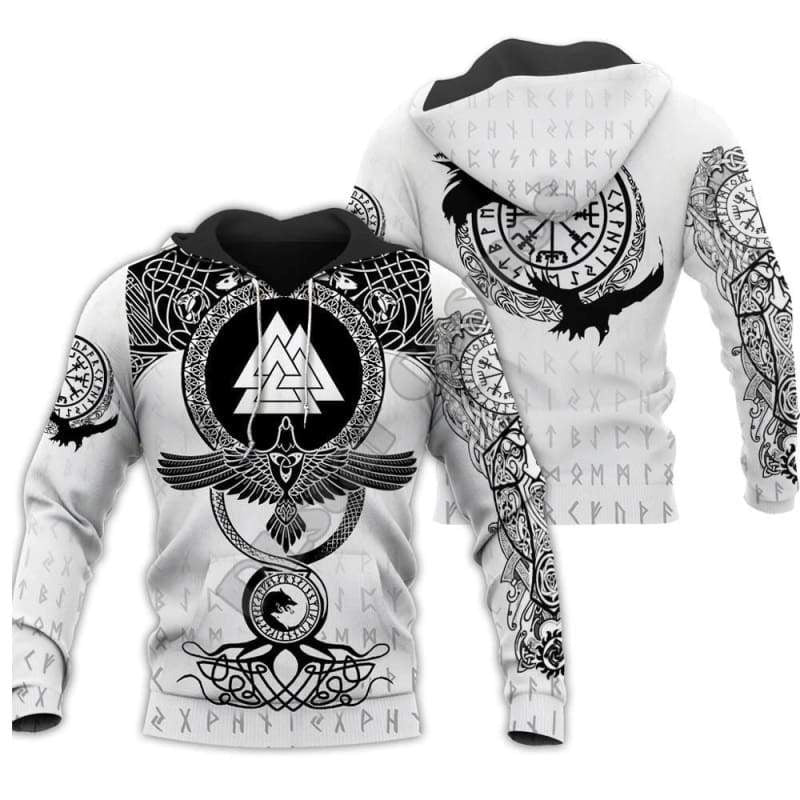 WHITE VIKING HOODIE  & SWEATER WITH VALKNUT