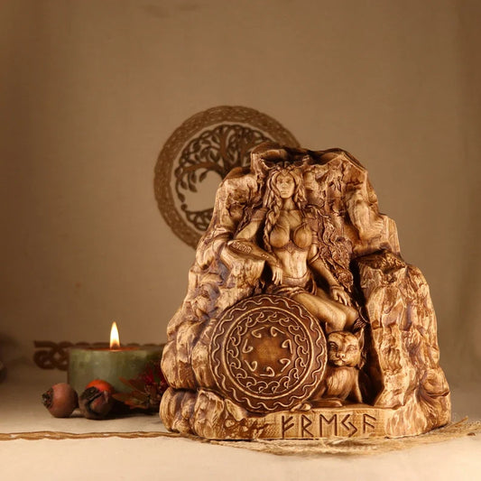 Handcrafted Freya Viking Wood Statue