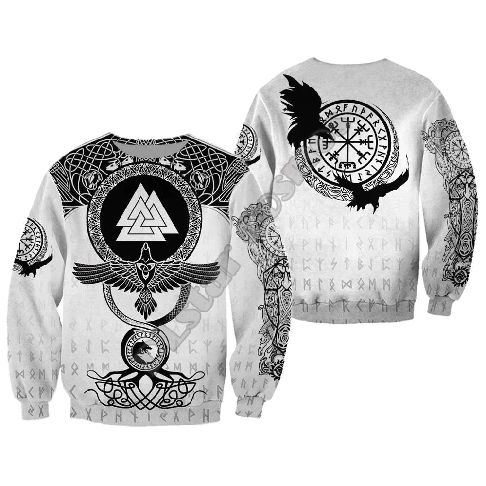 WHITE VIKING HOODIE  & SWEATER WITH VALKNUT