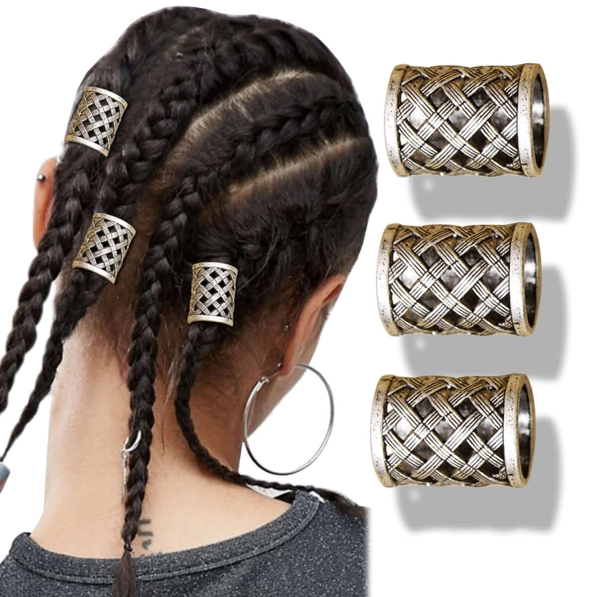 3 Pcs Large Viking Woven Hair and Beard Bead