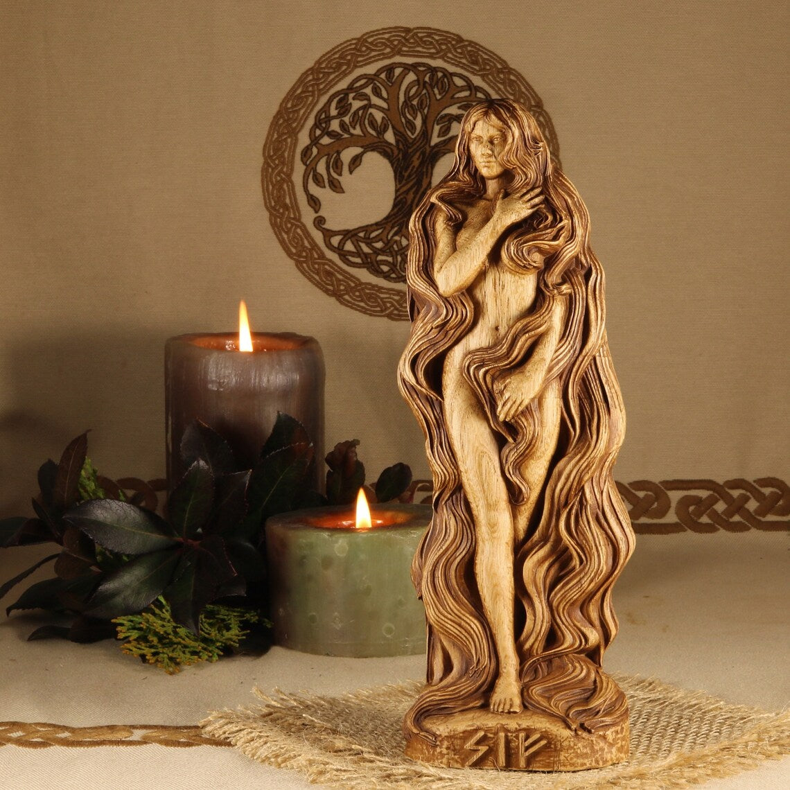 SIF, NORDIC GODDESS OF FERTILITY, WOODEN VIKING STATUE