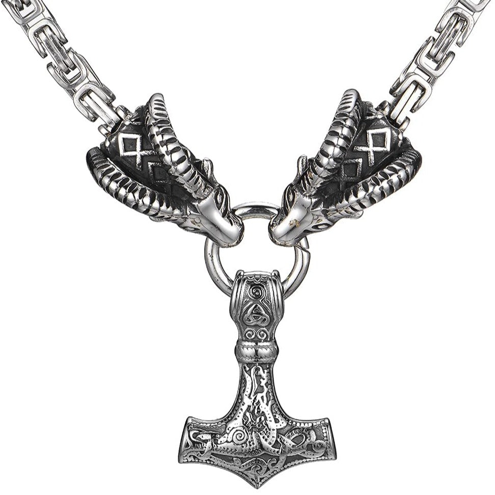 KING CHAIN WITH THOR'S GOATS & MJOLNIR PENDANT