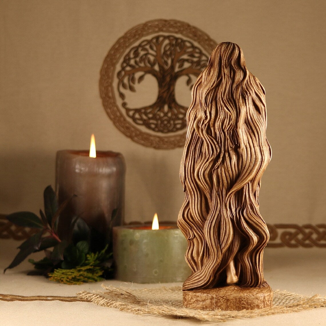 SIF, NORDIC GODDESS OF FERTILITY, WOODEN VIKING STATUE