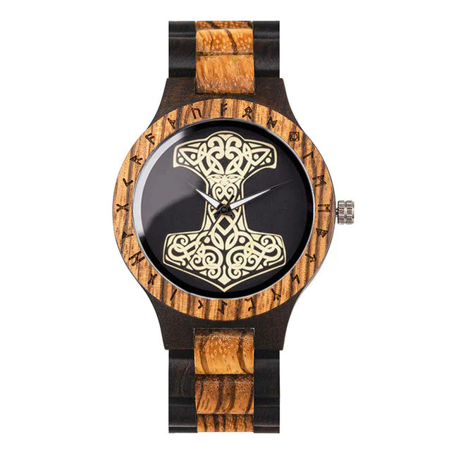 WOODEN VIKING WATCH - THOR'S HAMMER MJOLNIR