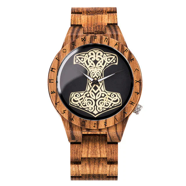 WOODEN VIKING WATCH - THOR'S HAMMER MJOLNIR