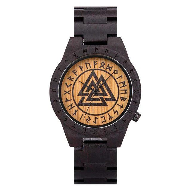 WOODEN WATCH WITH VALKNUT SYMBOL