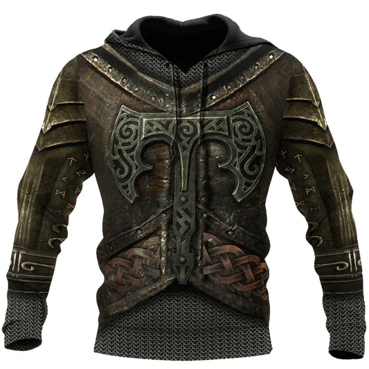 3D VIKING WARRIOR HOODIE WITH THOR'S HAMMER PRINTED