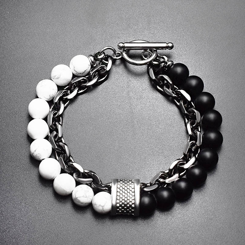 MEN'S VIKING BEADED BRACELET WITH GUNMETAL CHAIN LINKS