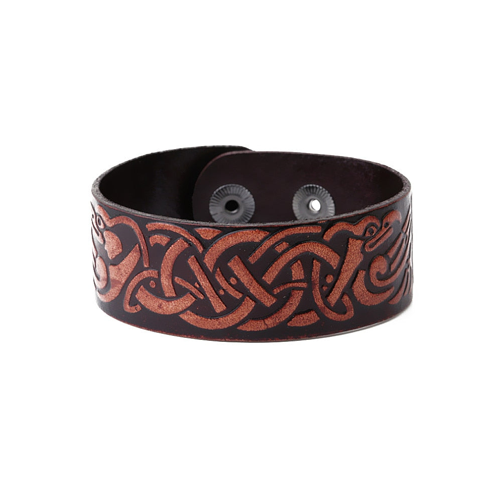 ODIN'S RAVENS STAMPED AND DYED LEATHER BRACELET