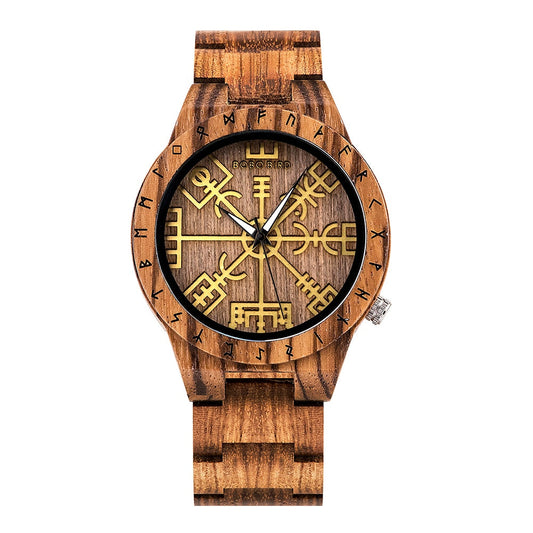 WOODEN VIKING WATCH - VEGVISIR SYMBOL