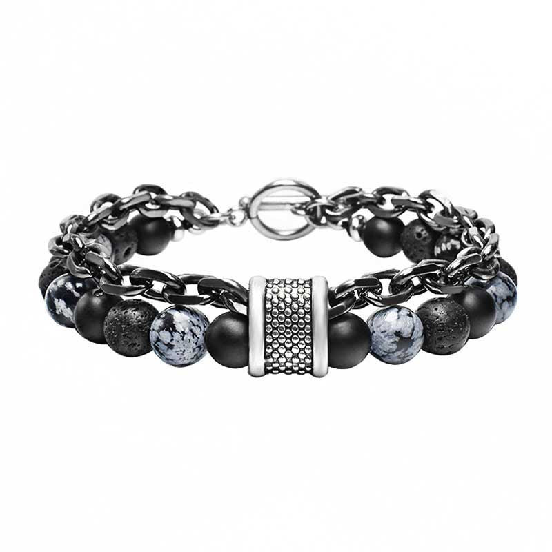 MEN'S VIKING BEADED BRACELET WITH GUNMETAL CHAIN LINKS