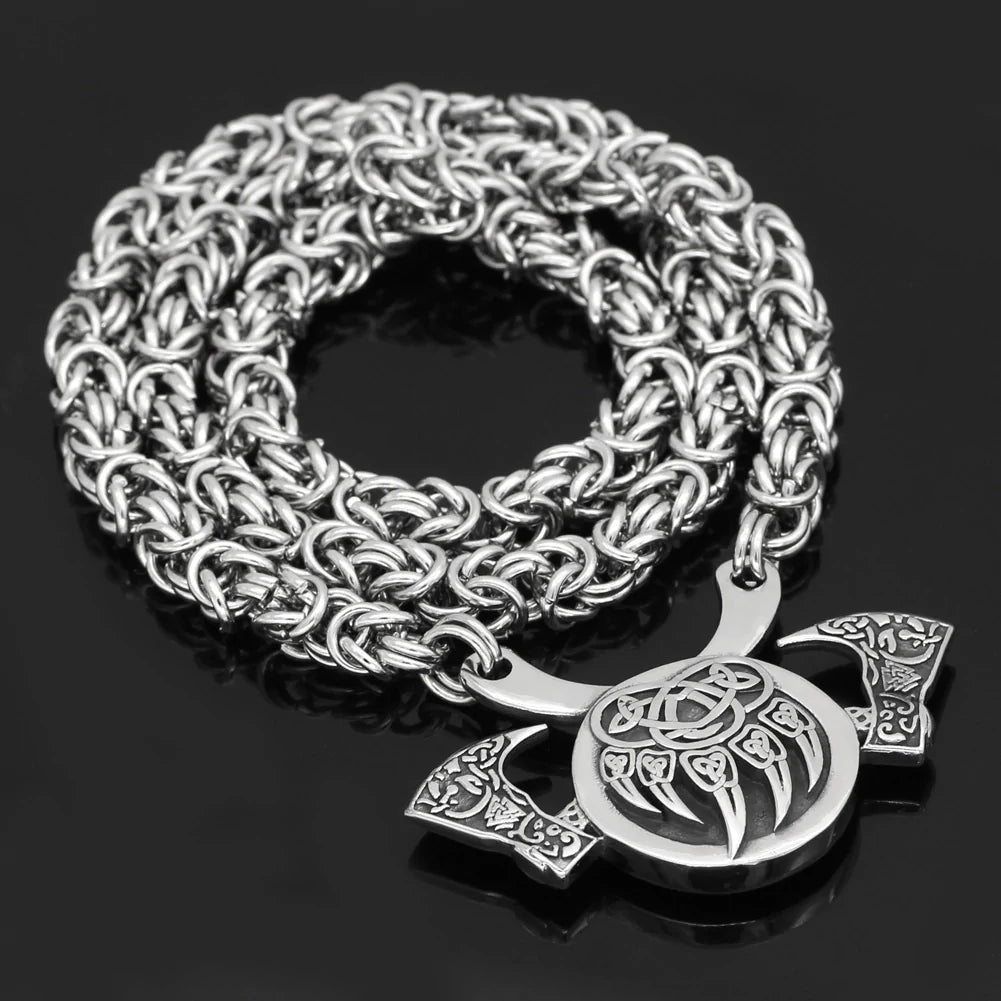 VIKING NECKLACE - BERSEKER AXE AND BEAR CLAW KING CHAIN