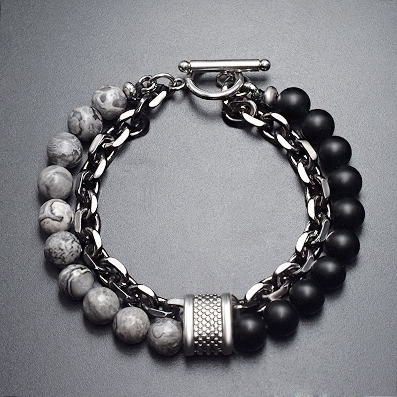 MEN'S VIKING BEADED BRACELET WITH GUNMETAL CHAIN LINKS