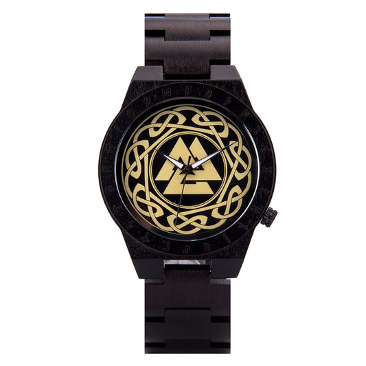 WOODEN VIKING WATCH - VALKNUT SYMBOL