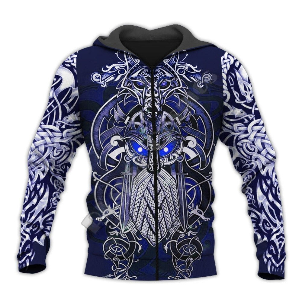 ODIN BLUE TATTOO VIKING HOODIE