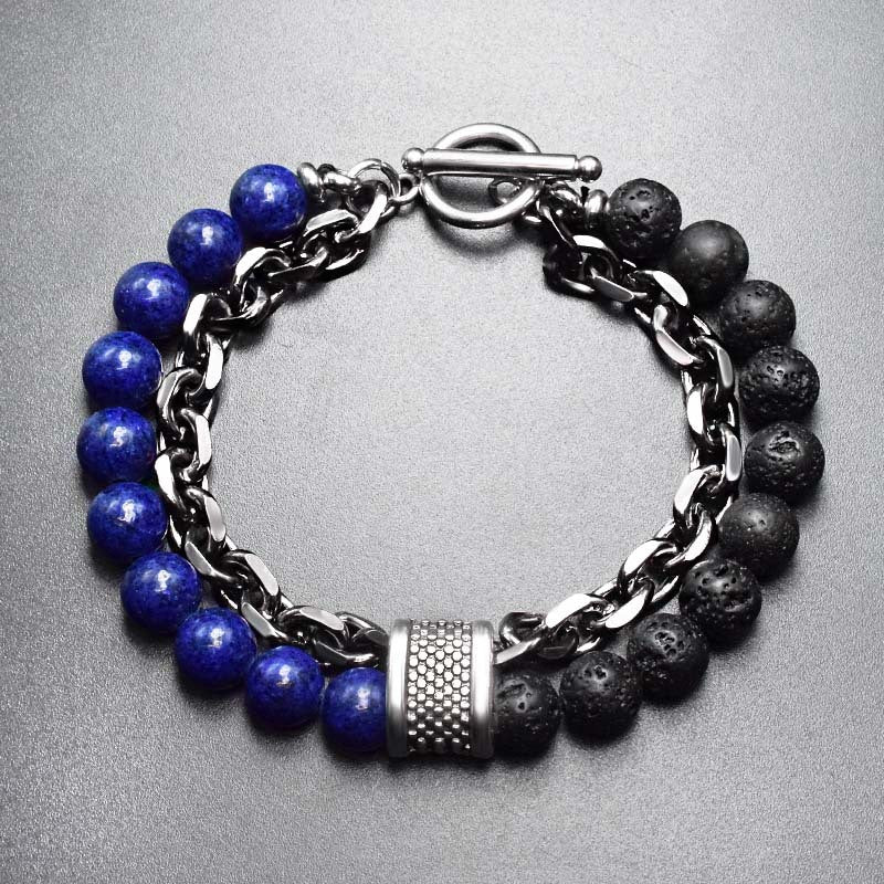 MEN'S VIKING BEADED BRACELET WITH GUNMETAL CHAIN LINKS