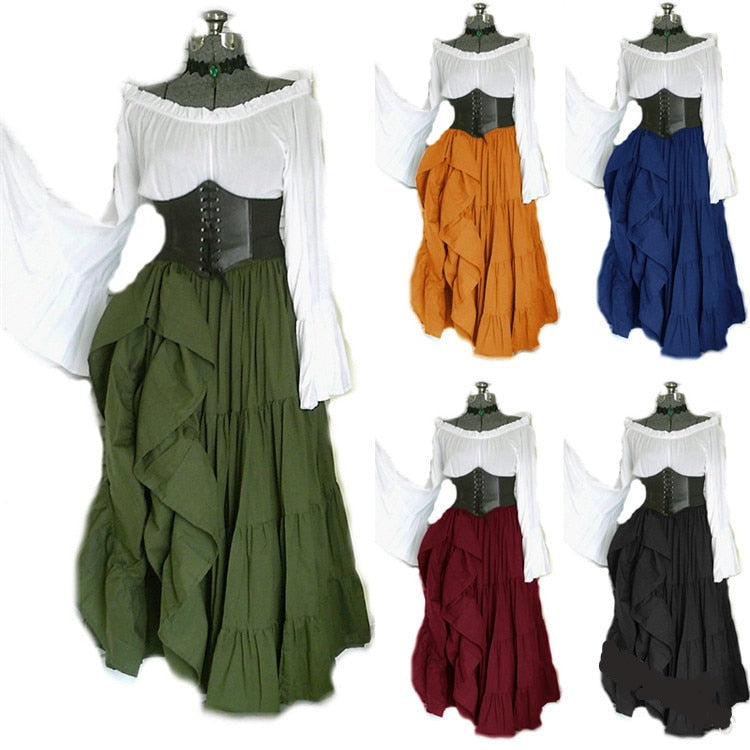 VINTAGE OFF-SHOULDER MEDIEVAL VIKING DRESS