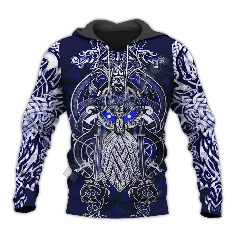 ODIN BLUE TATTOO VIKING HOODIE