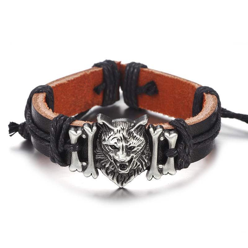 WOLF HEAD LEATHER BRACELET