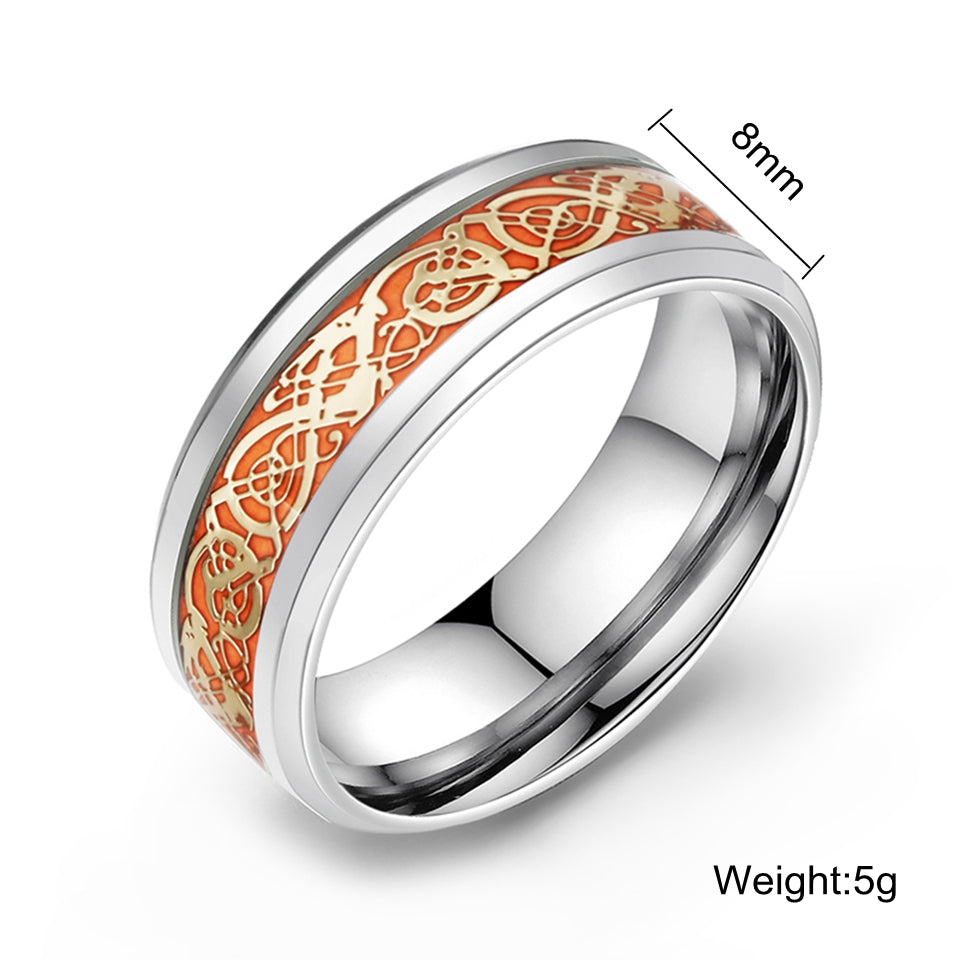 CELTIC DRAGON TUNGSTEN INLAY GLOWING RING