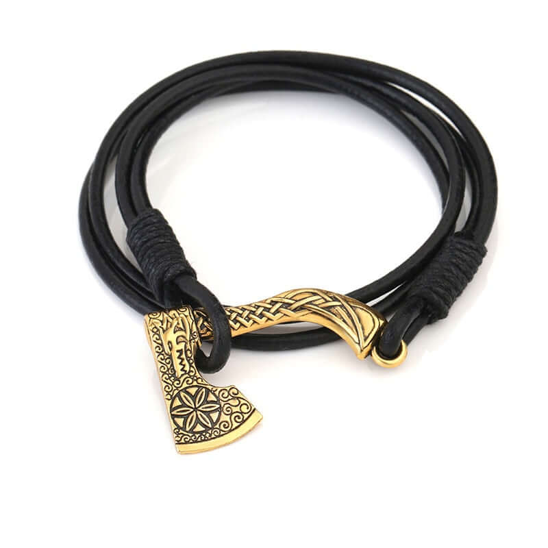 DRAGON HEAD AXE WRAP LEATHER BRACELET