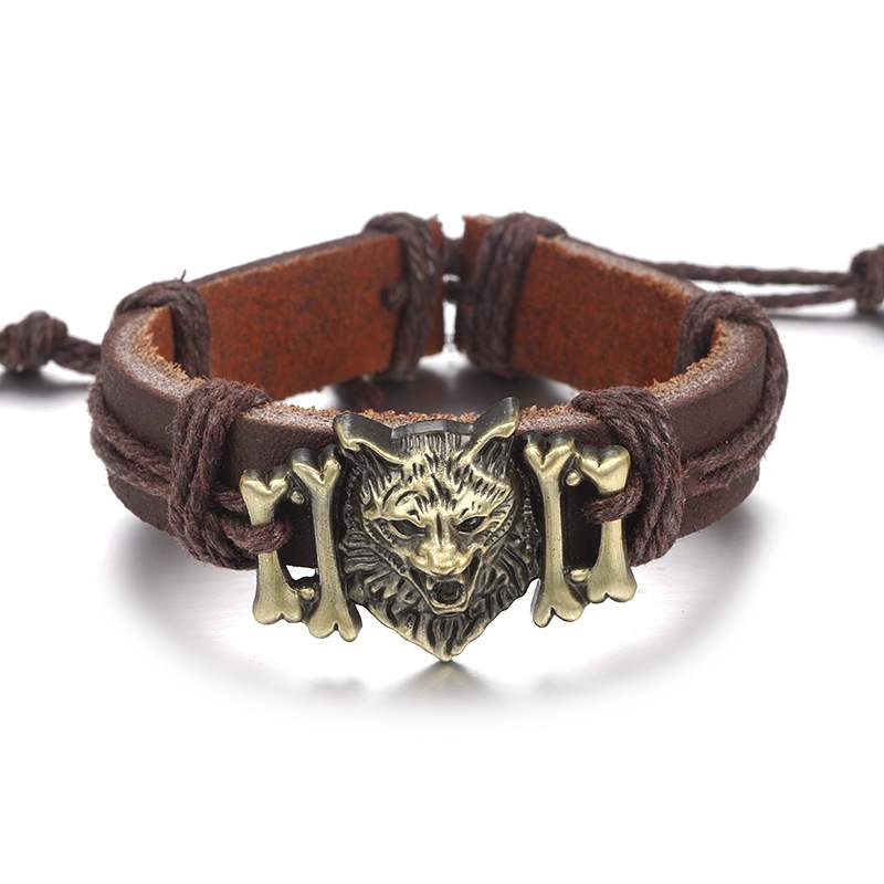 WOLF HEAD LEATHER BRACELET