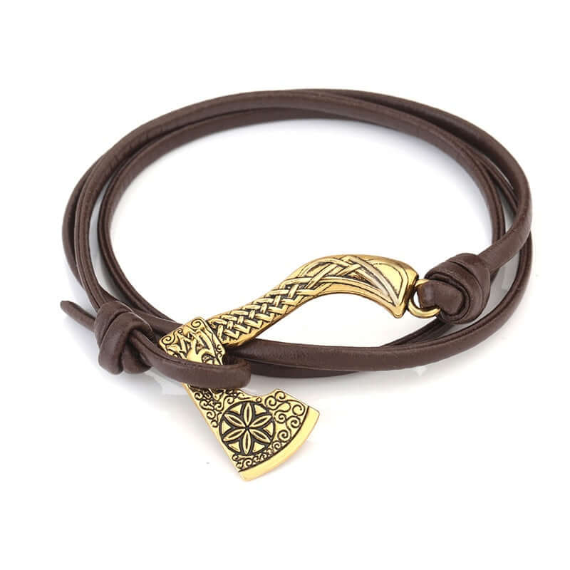 DRAGON HEAD AXE WRAP LEATHER BRACELET